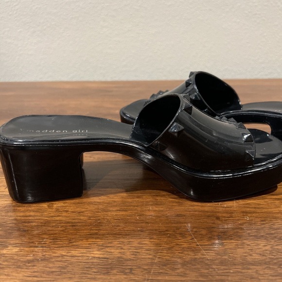 Madden Girl Womens Black Jelly Studded Slide Low Wedge Sandals Size  8.5 - Picture 6 of 9